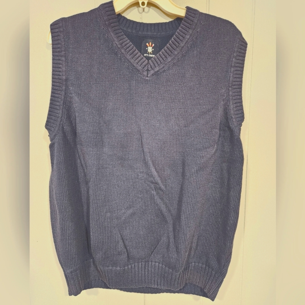 Ivy Crew Sweater Vest Size Large Blue Knit 100% Cotton